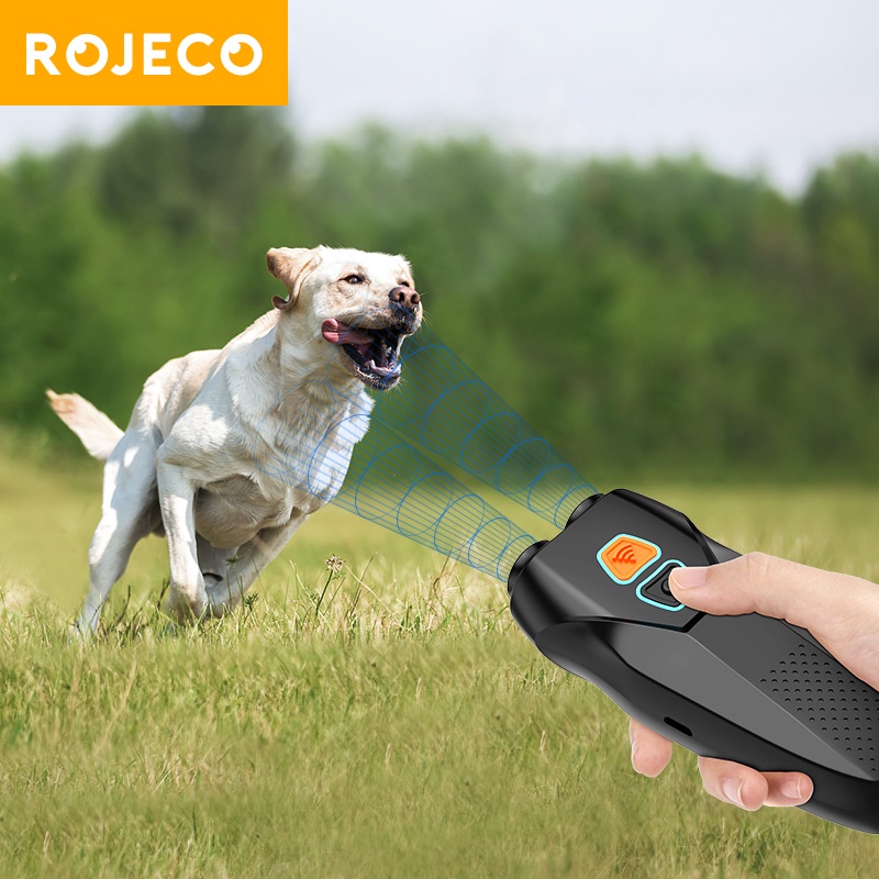 Rojeco thiết bị đuổi chó bằng sóng siêu âm thiết bị ngăn chặn chó sủa led huấn luyện chống sủa thiết bị đuổi chó sủa điều khiển dừng + đèn pin