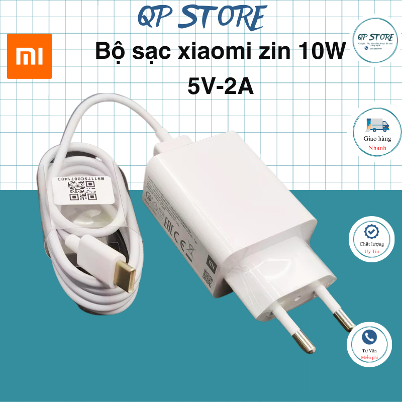 Bộ sạc xiaomi 5v-2a, bộ cáp sạc xiaomi 2a công suất 10w hàng zin- qp store