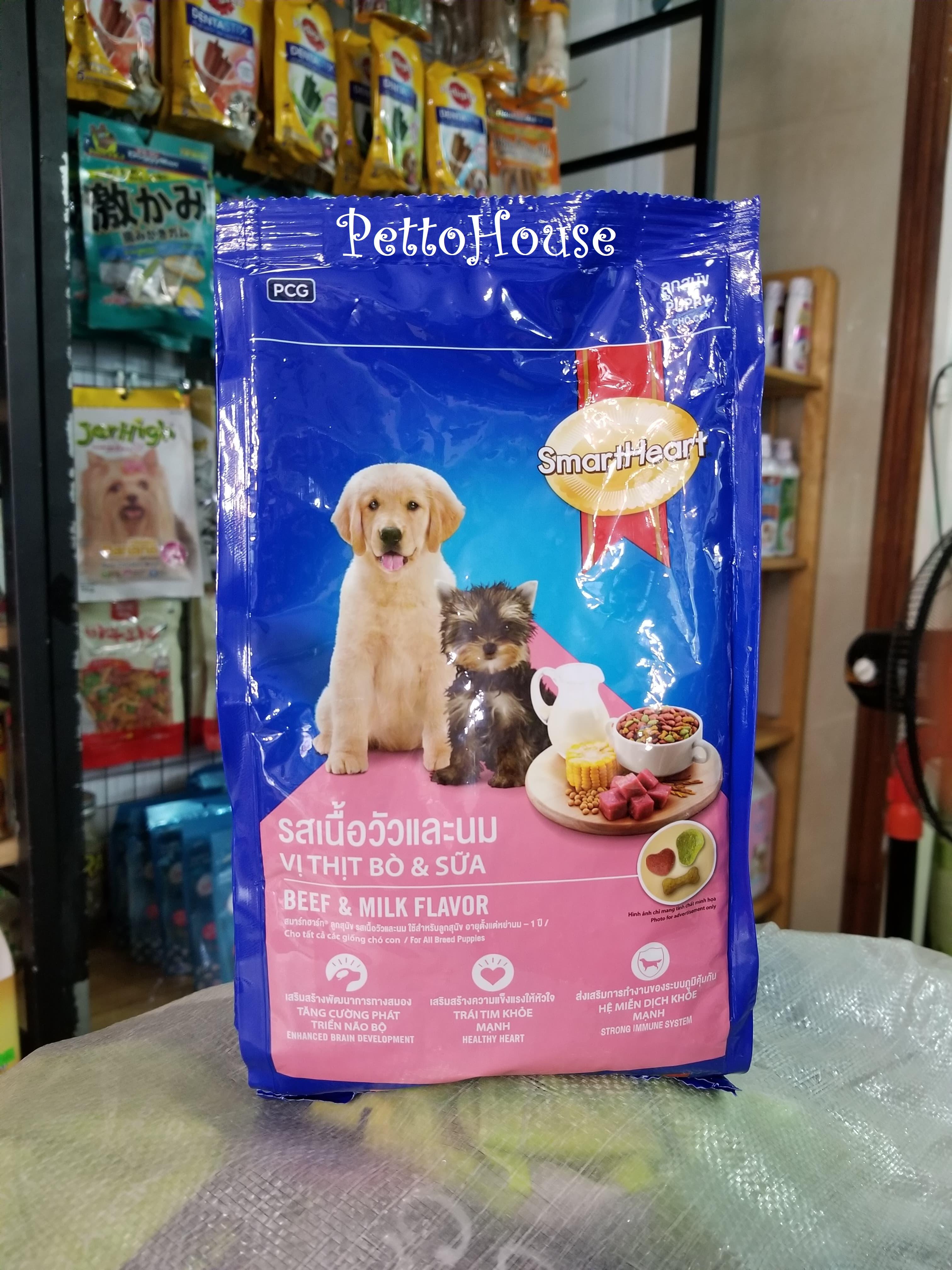 Thức ăn cho chó con vị bò và sữa SmartHeart Puppy 8kg xá