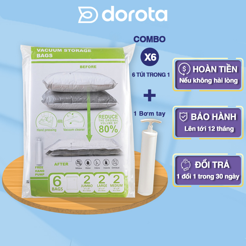 Bộ túi hút chân không cao cấp DOROTA không cần dùng bơm bọc bảo quản quần áo chăn gối mền ZHV458
