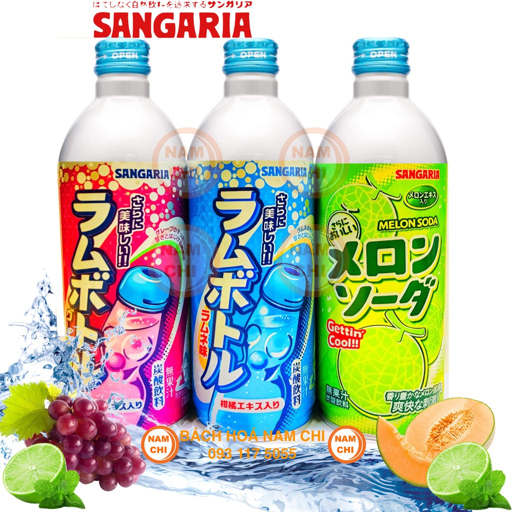 LỐC 6 CHAI Soda SANGARIA Nhật Bản - Chai Nhôm 500ml - Giải Khát Cực Mát