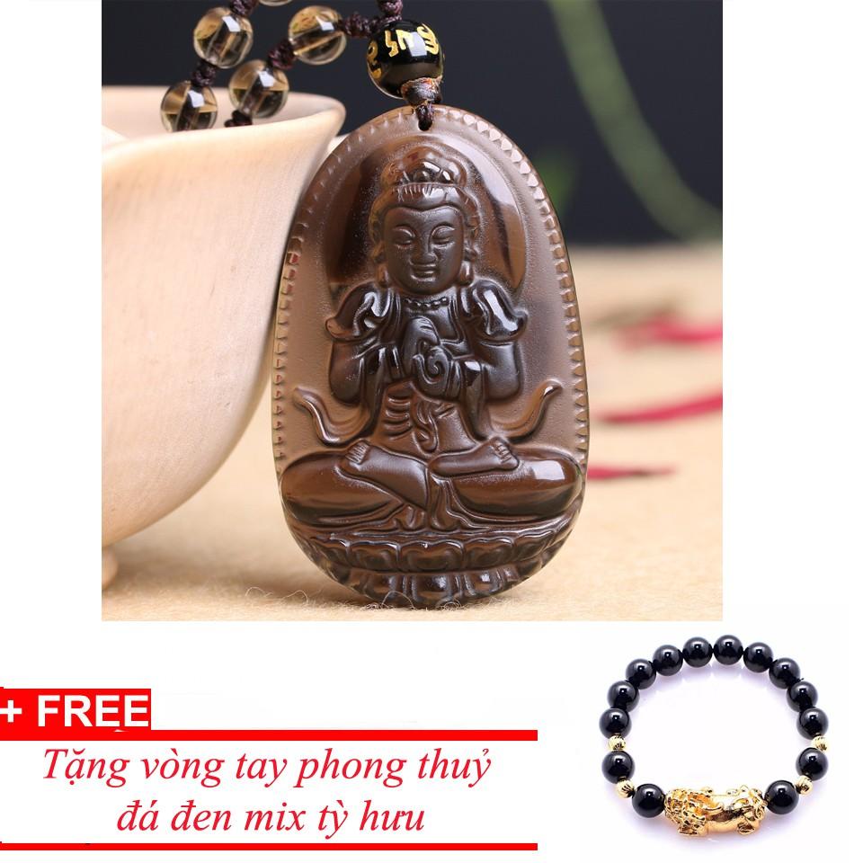 Dây chuyền ( vòng cổ) đá phong thuỷ hình phật bà độ mạng tuổi mùi thân đá vàng tặng vòng tỳ hưu vàng
