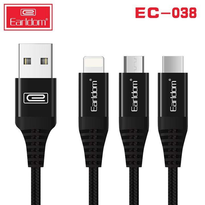 Cáp Sạc Nhanh Earldom EC-038 cho Iphone, Samsung - Độ Dài 20CM, Dây sạc bọc dù siêu bền, dây sạc nhanh 2.4A Vừa Sạc Và Truyền Dữ Liệu - Bảo Hành 12 Tháng 1 Đổi 1