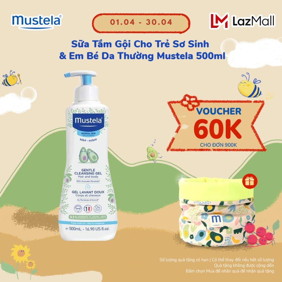 Sữa Tắm Gội Cho Trẻ Sơ Sinh & Em Bé Da Thường Mustela 500ml