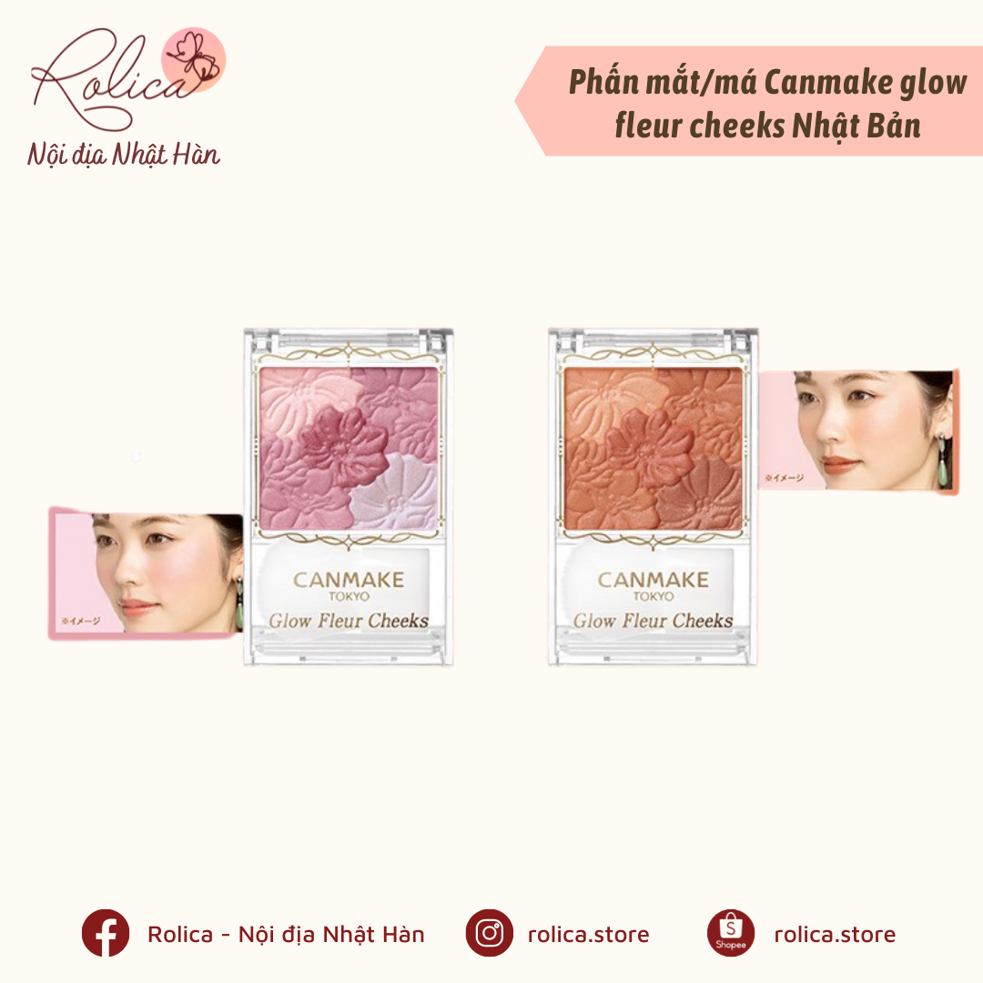 Phấn má mắt Canmake Glow Fleur Cheeks kèm cọ - Nội địa Nhật