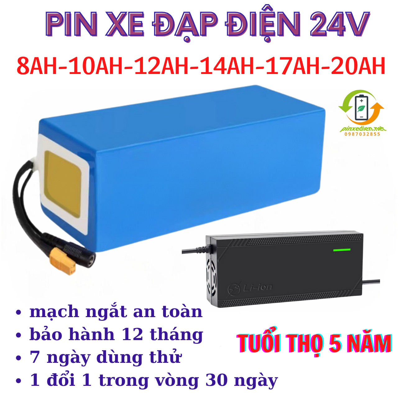 Bộ pin xe đạp điện 24v 8ah-10ah-12ah-15ah-17ah-20ah