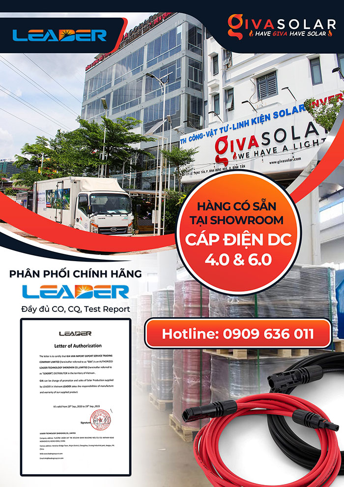 Dây cáp DC chuyên dụng cho điện năng lượng mặt trời GIVASOLAR Leader DC 6mm2, 4mm2 - Cuộn 100m