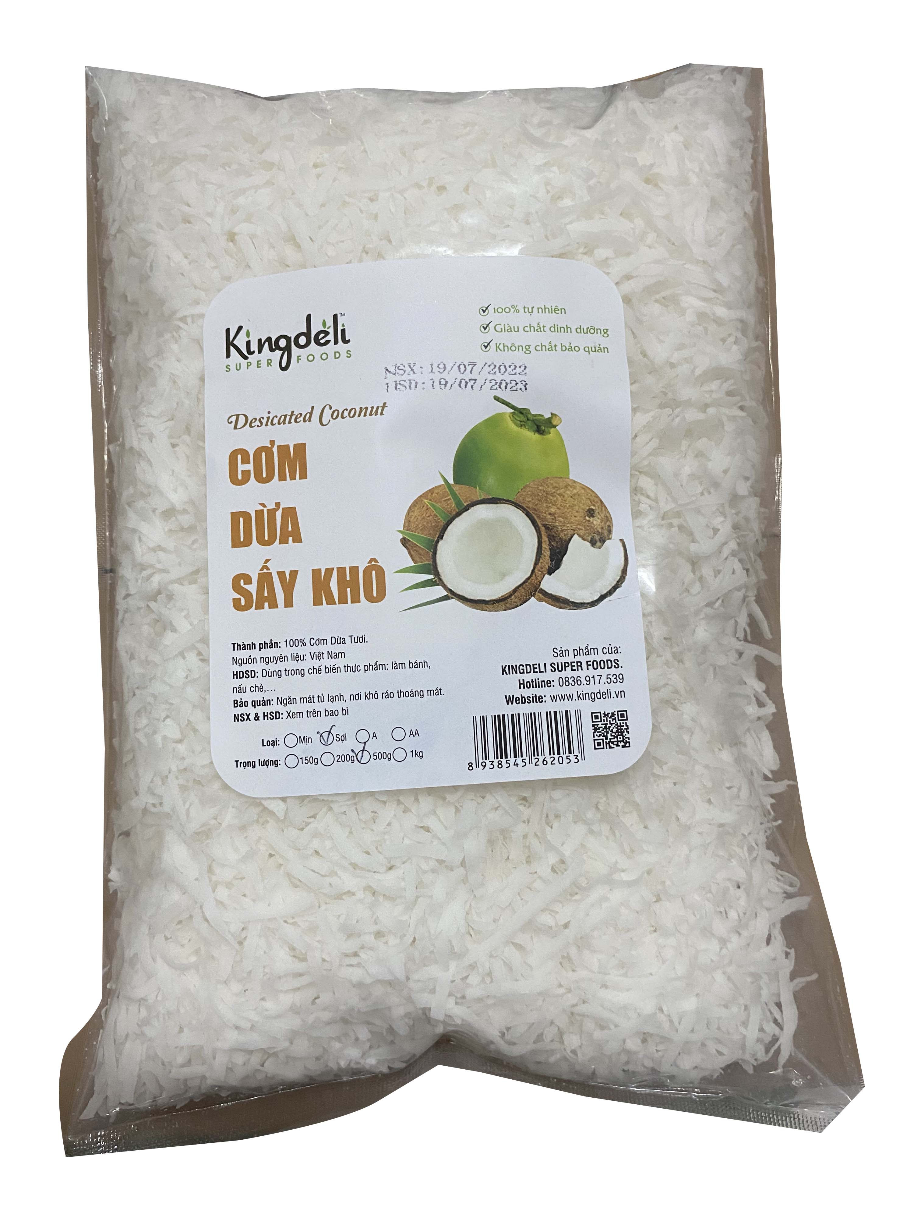 Cơm dừa sấy sợi ( 200 gram) dùng trong nấu chè và làm bánh