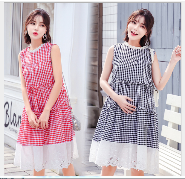 Đầm bầu váy bầu công sở ca rô 2 màu