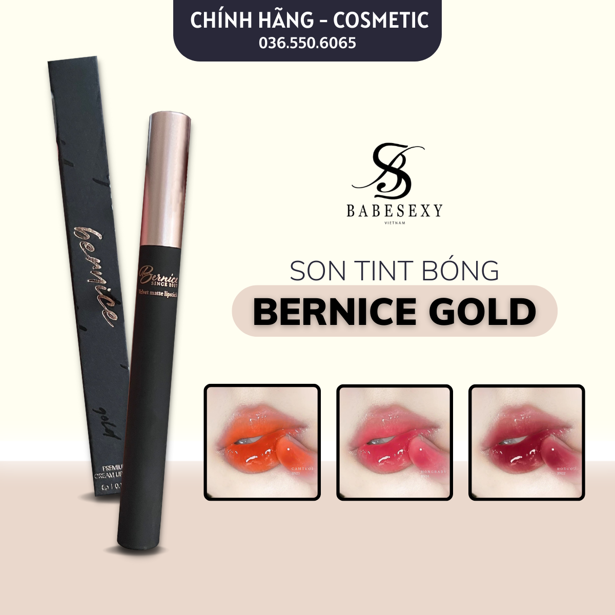 Son tint bóng bernice gold chính hãng 2022 - chất son tint lì - siêu căng bóng - mịn môi - lâu trôi