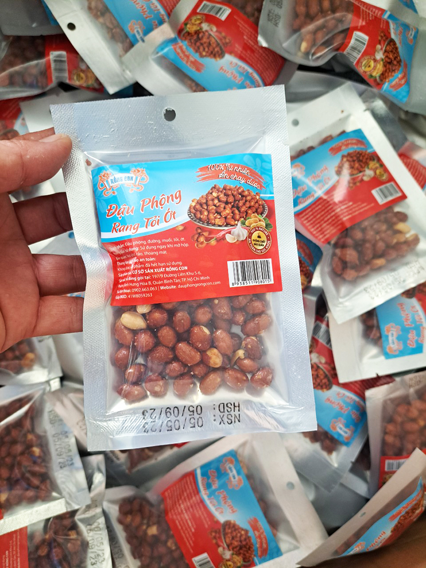 [Buôn Sỉ[ 100 Bịch Đậu Phộng Rang Tỏi Ớt (Bịch 35Gram) RỒNG CON - Đồ ăn vặt
