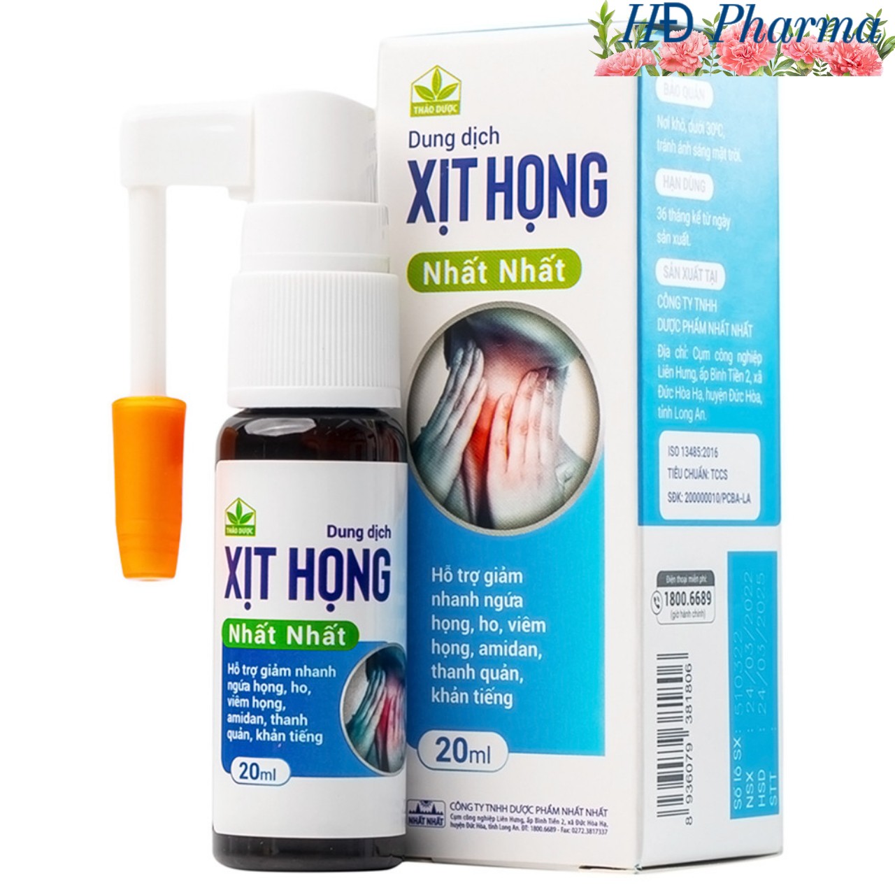Xịt họng thảo dược Nhất Nhất. Xịt họng giảm ho, ngứa rát họng, đau họng.