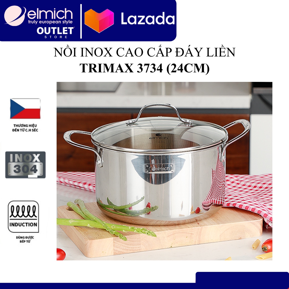 Nồi inox cao cấp 3 lớp đáy liền tri-max 24 cm