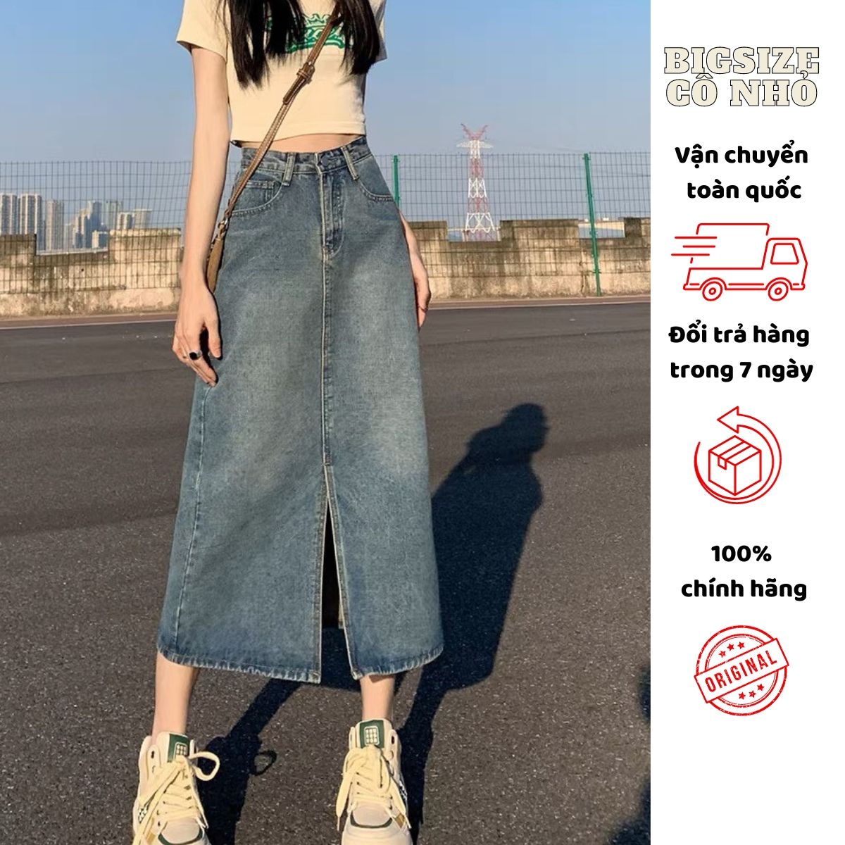 Chân váy jean nữ tôn dáng lưng cao bigsize nữ xẻ tà lên phom xinh màu bụi dễ phối đồ dành cho nàng chuppy 58-95kg- V5