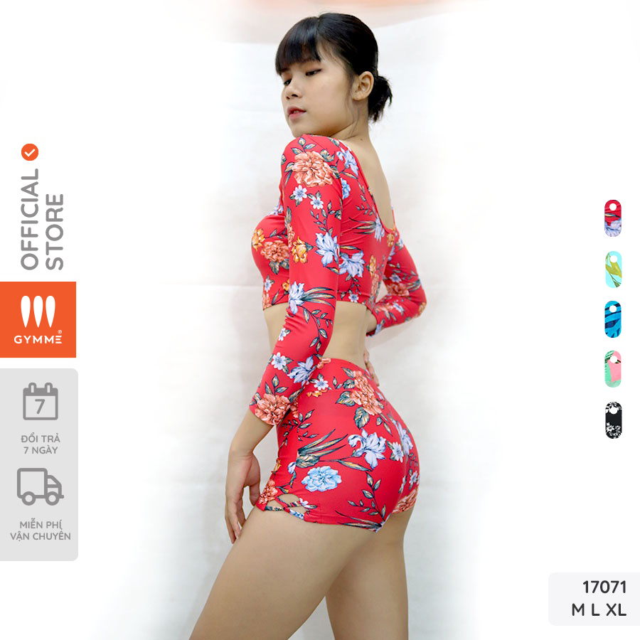 Set đồ bơi tập gym nữ GYMME, bộ quần áo bơi rời quần short cạp cao áo croptop tay dài ôm dáng slimfit - 17071