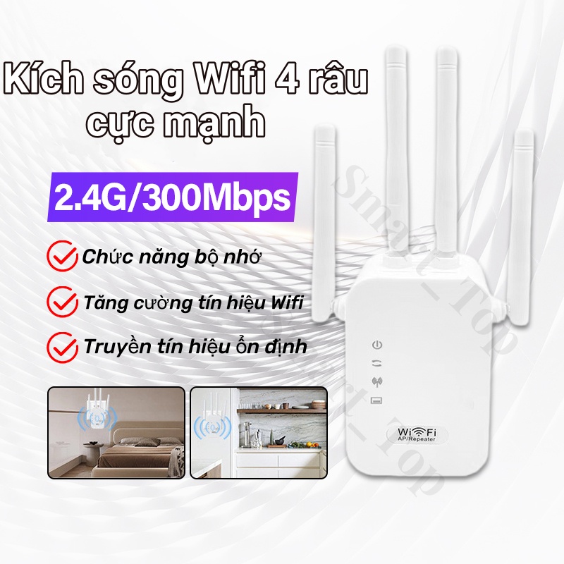 Kích sóng Wifi 4 râu tốc độ cao 300Mbs,mở rộng vùng phủ sóng,cải thiện tốc độ mạng Wifi,có cả phát Wifi từ dây lan