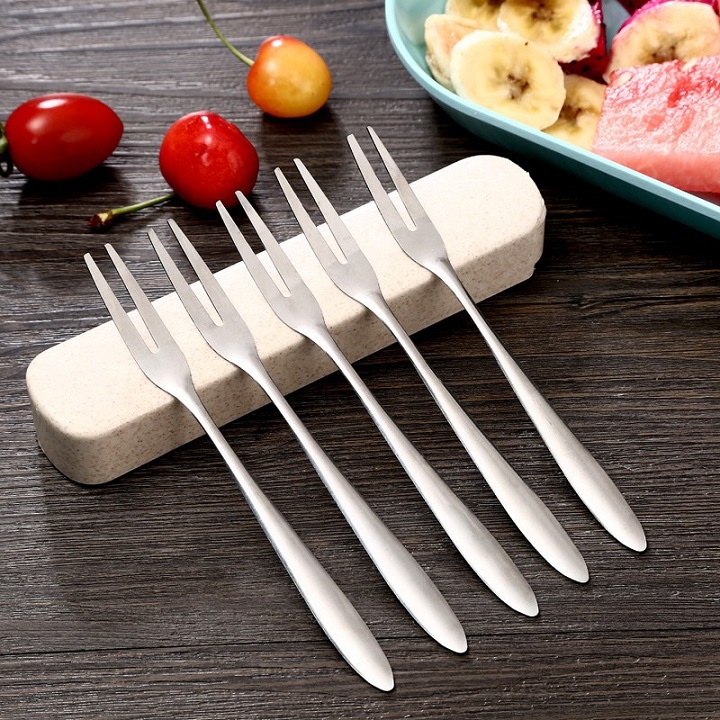 Set 10 dĩa ăn hoa quả trái cây. bộ 10 dĩa nĩa inox 2 răng ăn trái cây hoa quả