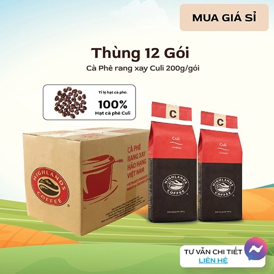 Thùng 12 gói Cà phê Rang xay Culi Highlands coffee 200g