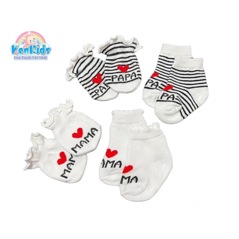 Bao tay chân len lưới giữ ấm cho bé sơ sinh LOVE PAPA - MAMA 0-3m