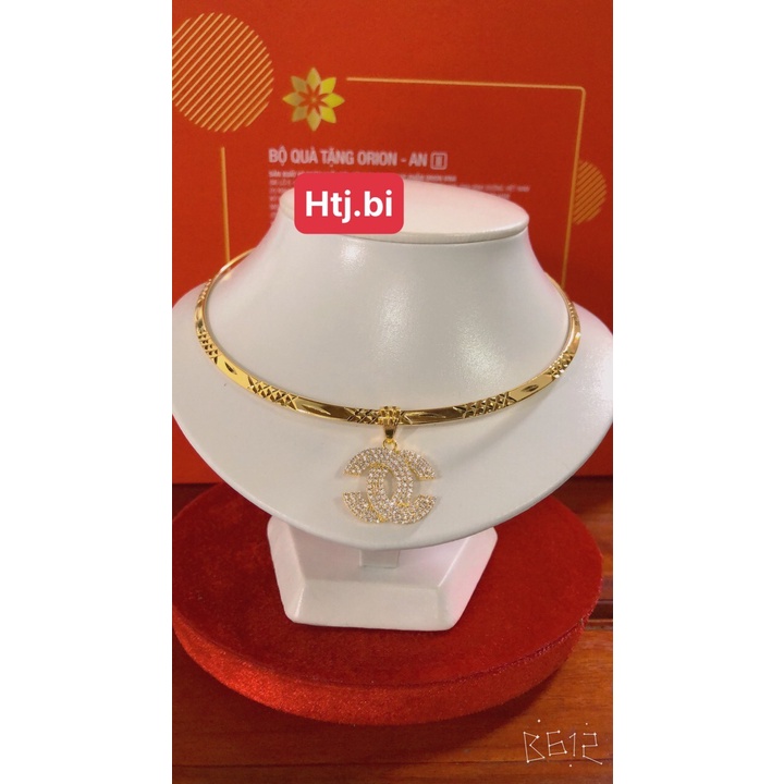kiềng cổ nữ mạ vàng kèm mặt chale đính đá đẹp long lanh htj