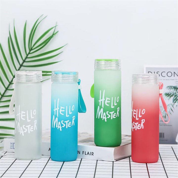 Bình Nước Thủy Tinh Dung Tích 450ml Hello Master, Bình Đựng Nước Có Dây Xách, Đựng nước , sinh tố để