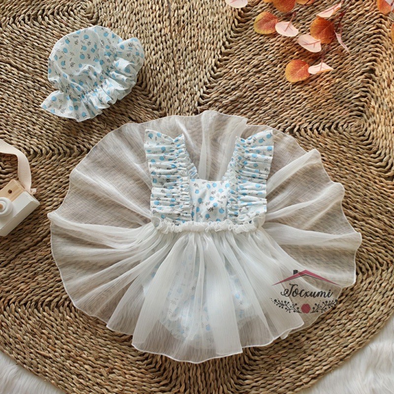 [TẶNG NÓN] BODY VÁY CÁNH TIÊN LỤA TRẮNG QUẢ XANH TƯƠI MÁT [THIẾT KẾ] - Tocxumi House