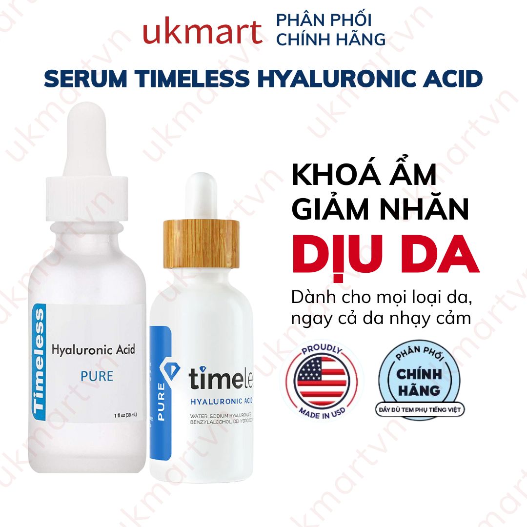 Serum Timeless Hyaluronic Acid Cấp Nước, Dưỡng Ẩm Da Hyaluronic Acid Serum 100% Pure