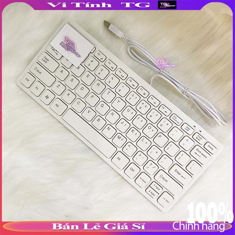 Bàn phím mini màu trắng có dây giá rẻ cho laptop và máy tính bàn siêu mỏng siêu đẹp Vi tính TG 8681000