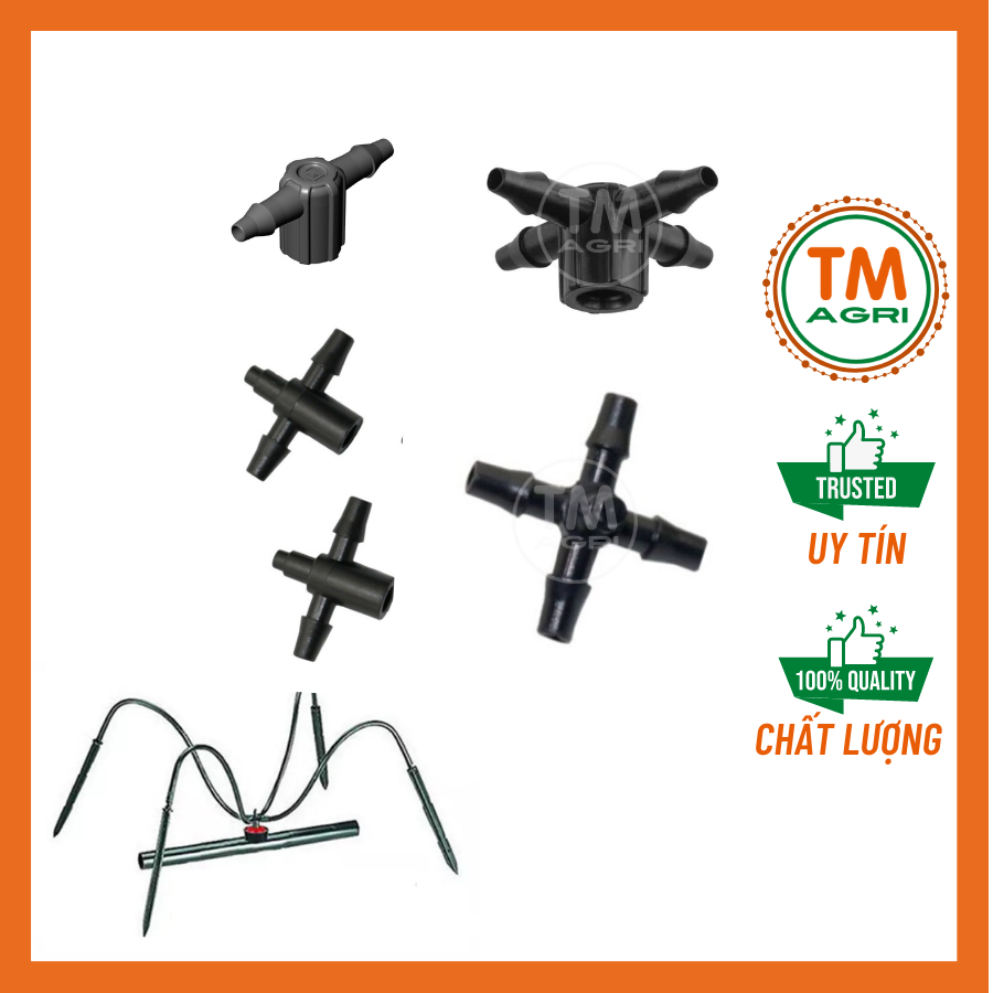 BỊCH 100 cái Đầu chia 2, chia 4 nhỏ giọt dùng cho ống 3x5mm - Chia nhánh ống tưới nhỏ giọt, tưới dưa lưới, giá thể