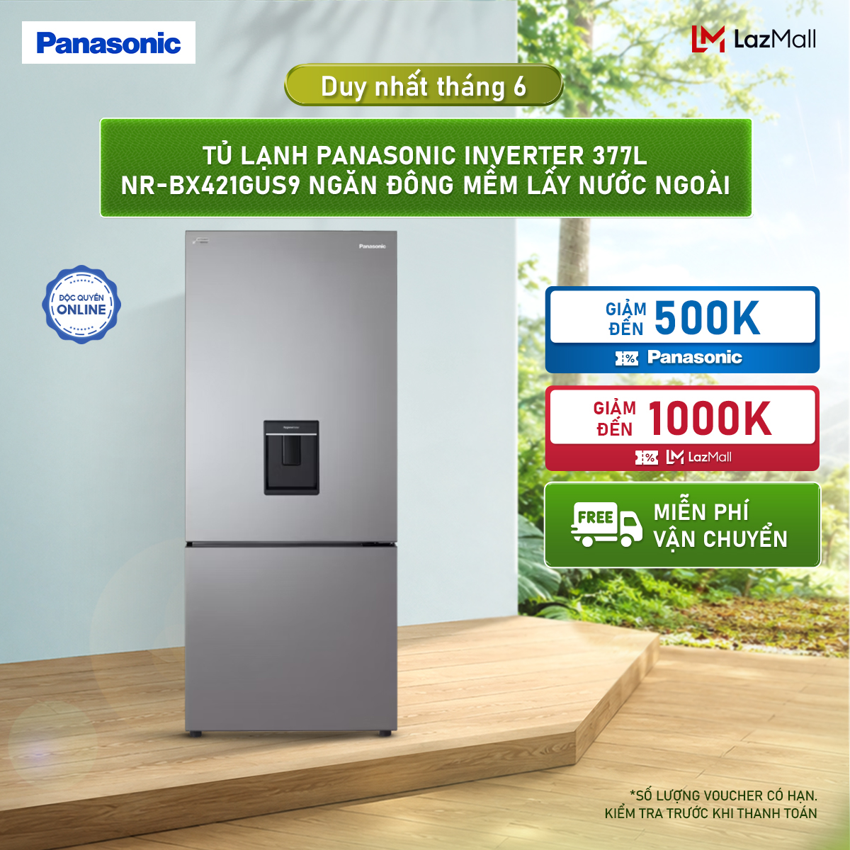 Tủ lạnh Panasonic Inverter 377L NR-BX421GUS9 Ngăn đông mềm Lấy nước ngoài