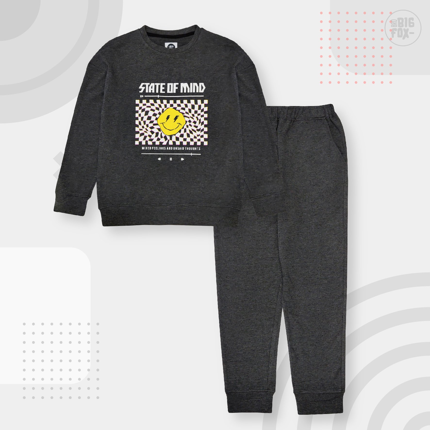 Bộ quần áo cotton nỉ dài tay bé trai BIGFOX - MISS MEOW size đại, bộ thu đông cho bé phong cách Âu Mỹ hình in Mặt cười 41- 56kg