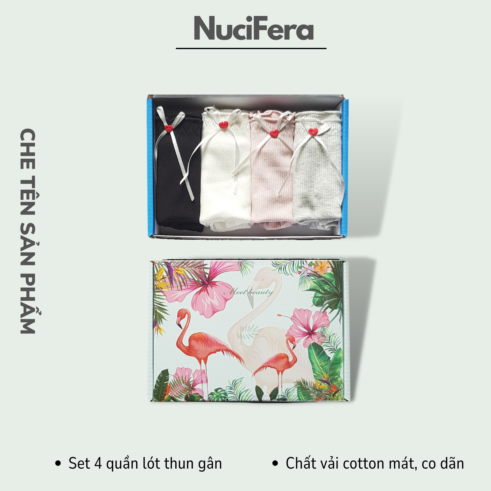 Set 4 quần lót gân tăm ngọt ngào dễ thương NuciFera