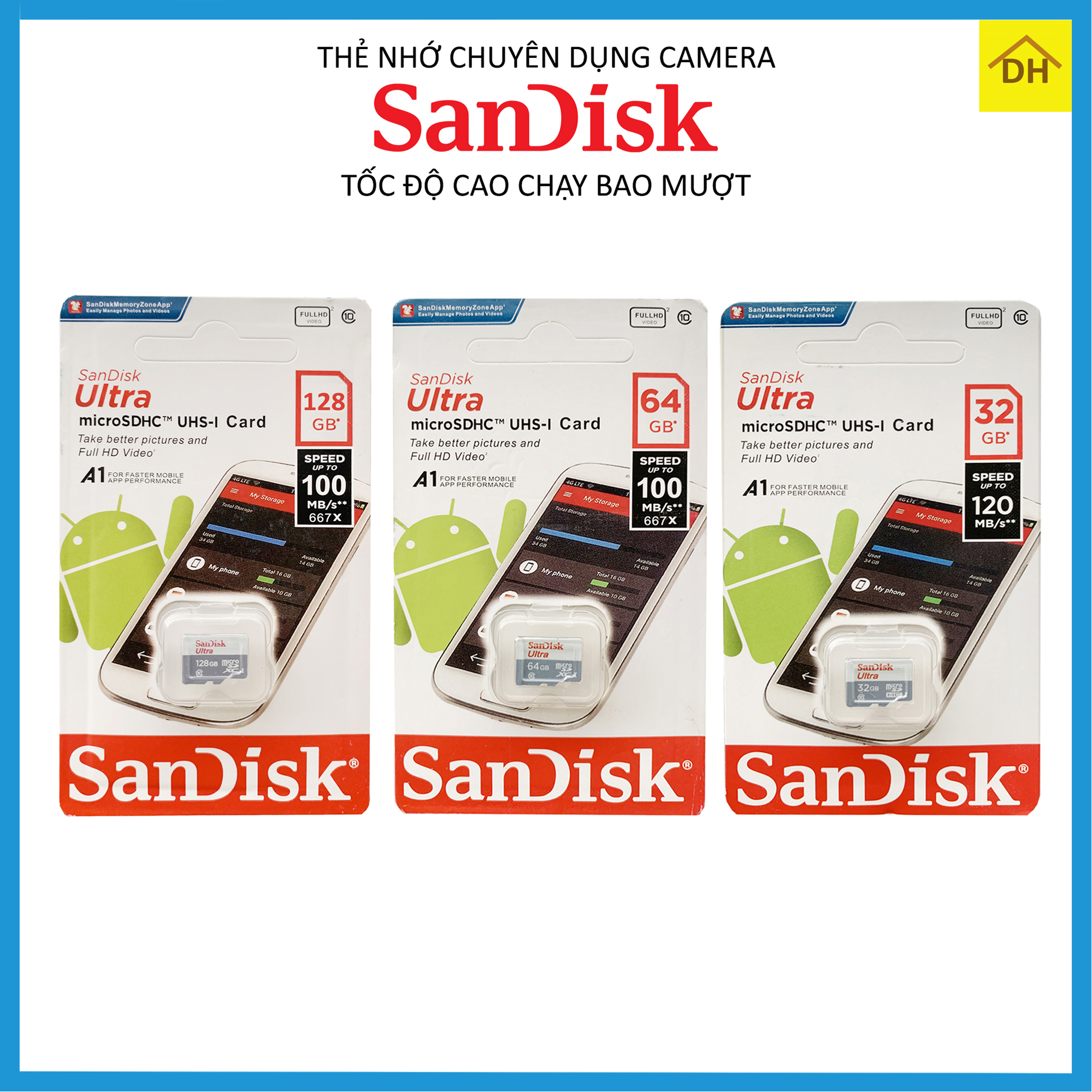 Thẻ Nhớ SANDISK 128GB/64GB/32GB Tốc Độ CaoChuyên Dụng Cho Camera Wifi Camera Hành Trình Điện Thoại Thiết Bị Điện Tử