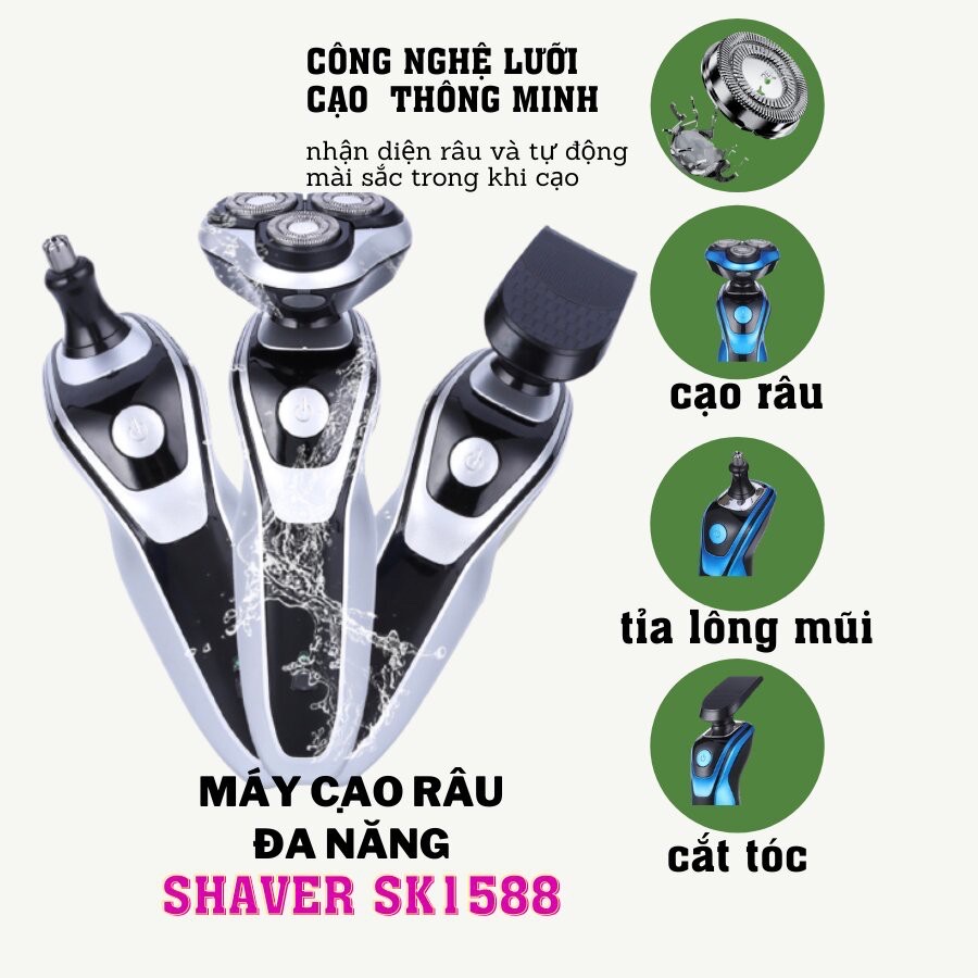 Máy cạo râu thông minh SHAVER SK1588 , máy cạo râu đa năng chống nước cao cấp