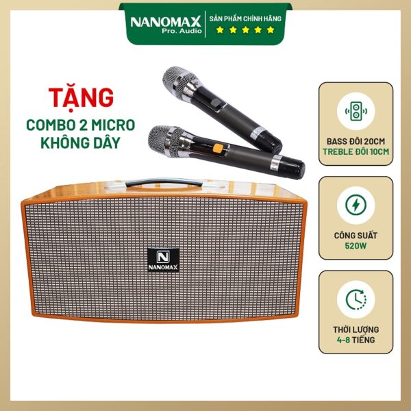 Loa Karaoke Mini Xách Tay Cao Cấp Mới Ra Mắt - Loa Karaoke Nanomax X320 ( Tặng Kèm 2 Micro Không Dây ) - Loa Nhỏ Gọn,Thiết Kế Tinh Tế,Công Suất 200w,Có Bluetooth 5.0 Hiện Đại.Dung Lượng Pin Lớn,Thích Hợp Cho Hoạt Động Du Lịch,Karaoke.
