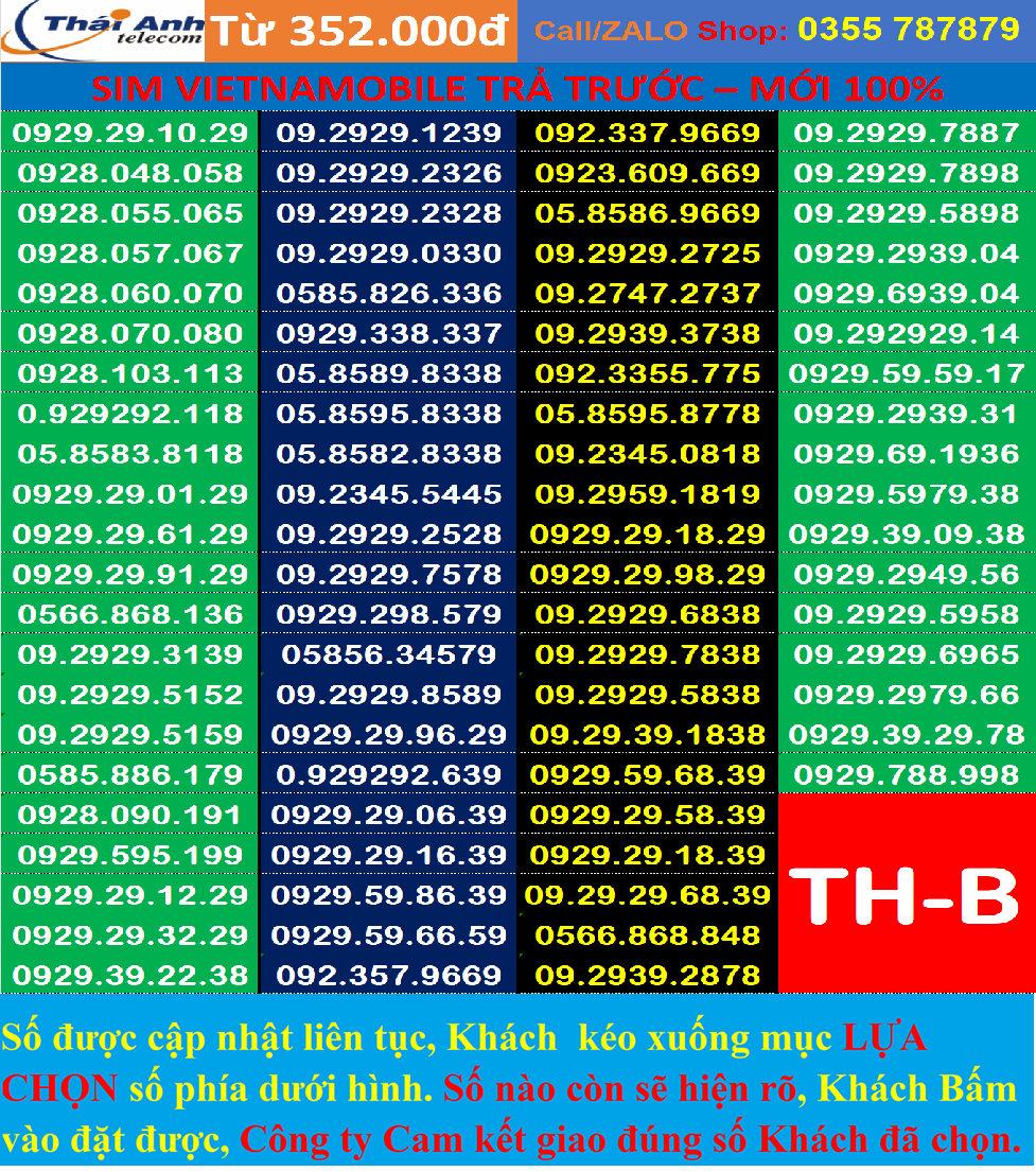 SIM ĐẸP 09 MẠNG VIETNAMOBILE, SIM TRẢ TRƯỚC, Chưa Kích hoạt, MỚI 100%, ĐƯỢC CHUYỂN NGAY 03 MẠNG CHÍNH: MOBI, VINA, VIETTEL