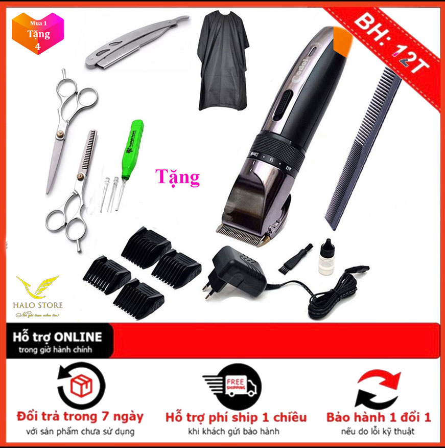 Tông Đơ Cắt Tóc CODOL 531 TẶNG Bộ Kéo Cắt Tỉa + Lược + Dao Cạo Râu + Áo Choàng +Lấy Ráy Tai Có Đèn