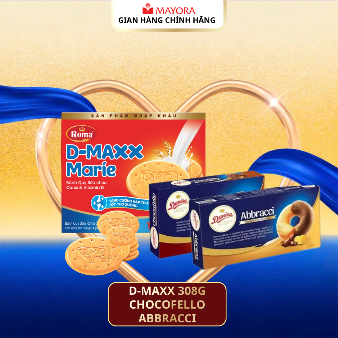 COMBO 3 LOẠI BÁNH QUY: DANISA ABBRACCI 168G + CHOCOFELLO 150G + D-MAXX MARIE 308G