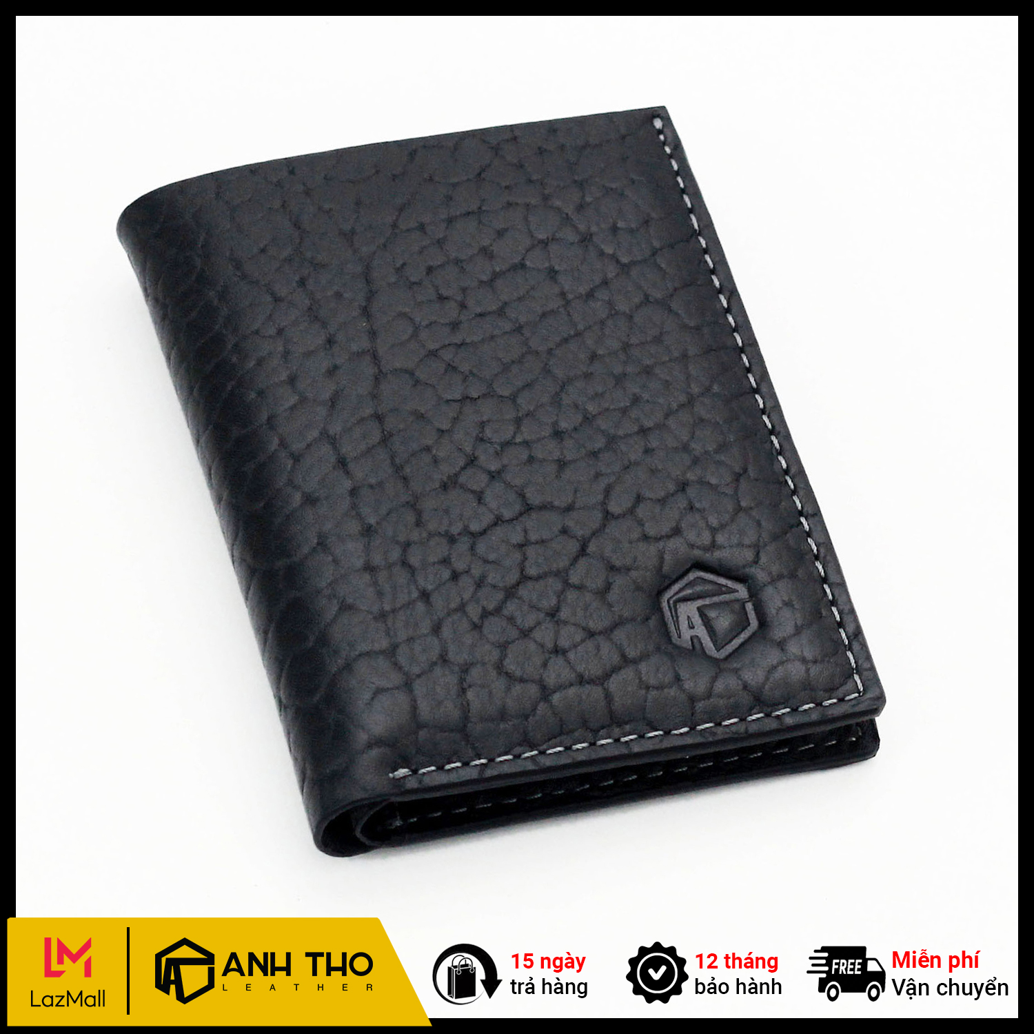 Ví đứng da bò handmade at leather wen-02 - da bò vân voi cao cấp