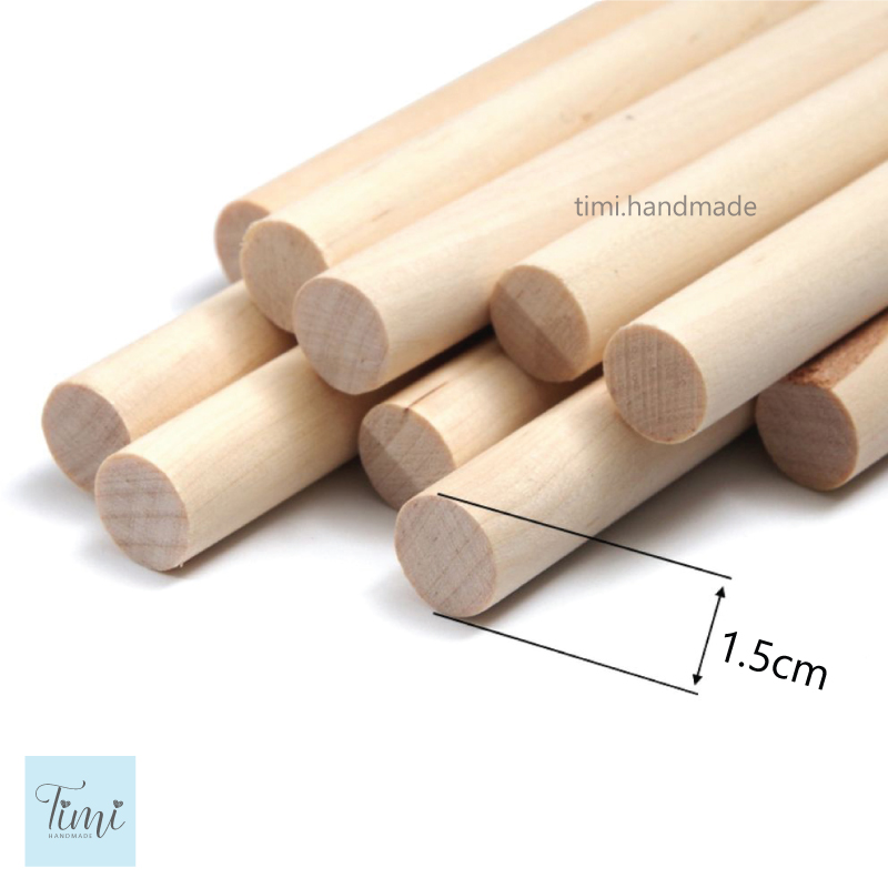 Thanh gỗ thông tròn đường kính 1.5cm dài nhiều kích thước làm rèm macrame, đồ handmade, decor