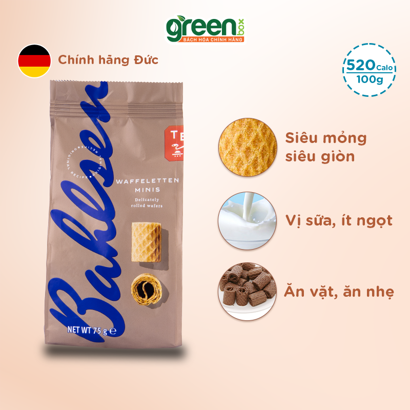 Combo 5 loại bánh xốp , Bánh xốp cuộn siêu mỏng và giòn vị sữa vani Minis Bahlsen Đức 75g