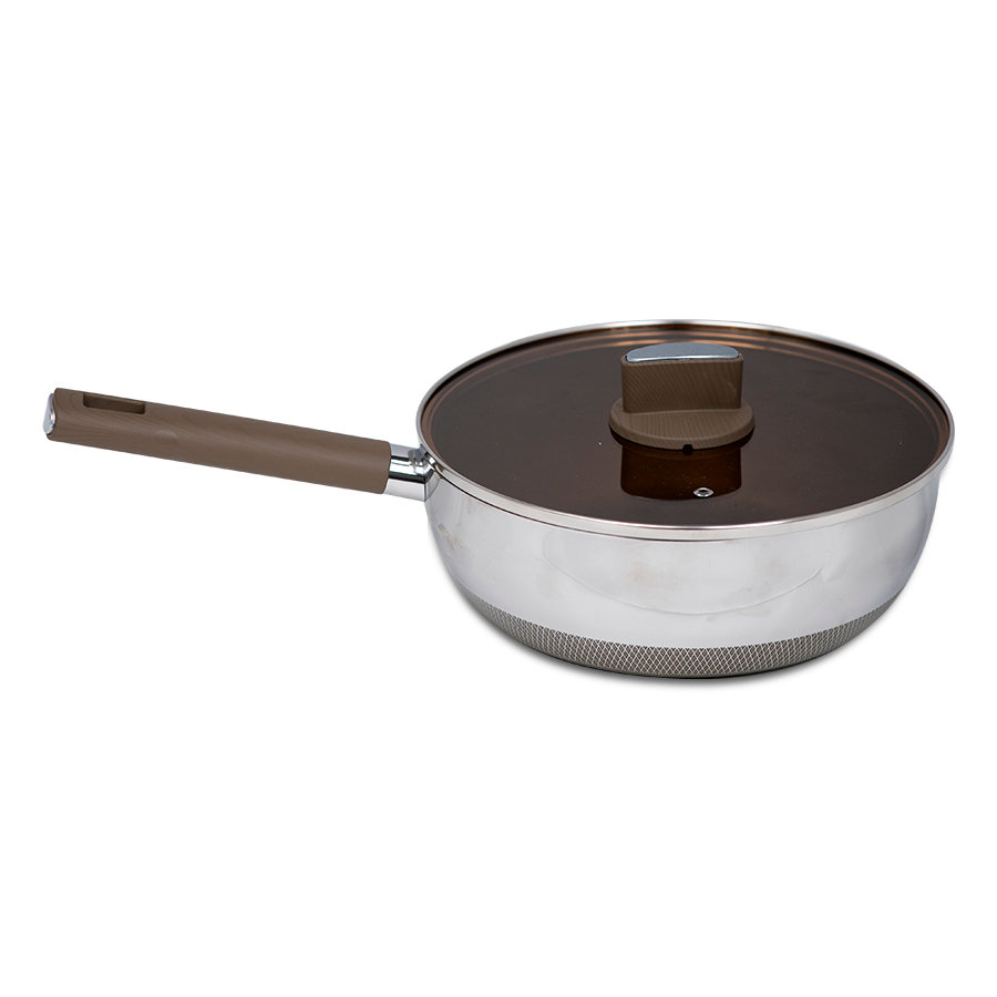 Chảo Inox 316 liền khối 7 lớp phủ chống dính Nano Titanium Shield Kalpen vung kính đáy từ - Hàng chính hãng