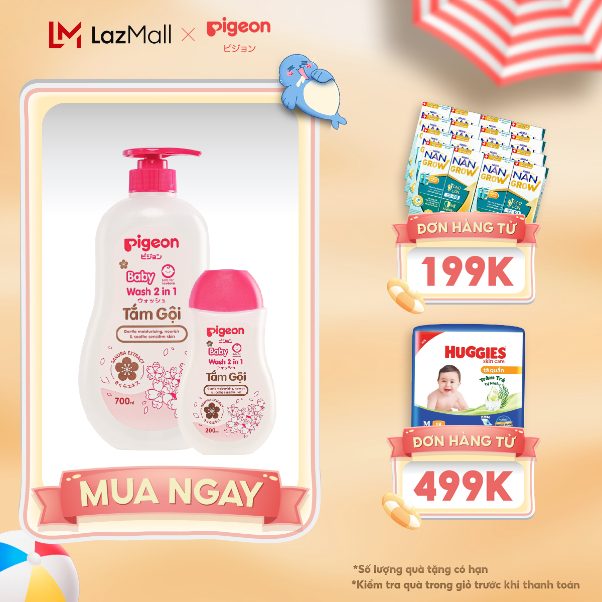[MUA LÀ CÓ QUÀ] Tắm Gội Dịu Nhẹ 2in1 Sakura Pigeon 200ml