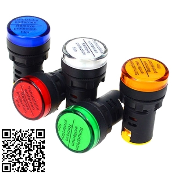 Đèn báo pha AD136-22DS phi 22mm điện áp 24VDC, 220VAC lắp đặt tủ điện màu chuẩn ánh sáng đẹp với 5 màu xanh lá, đỏ, vàng, xanh dương và trắng