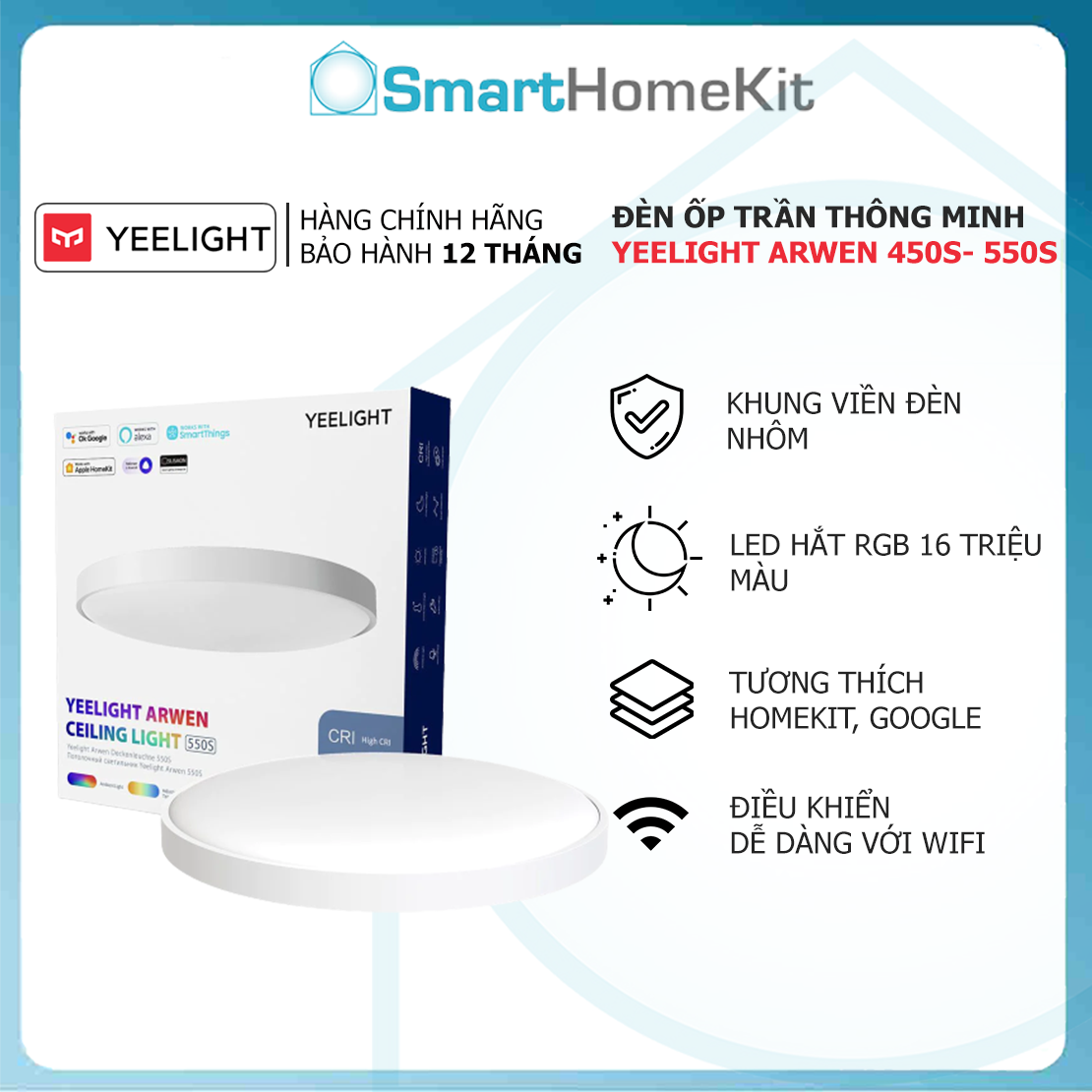 Đèn ốp trần yeelight arwen s led ceiling light 450s/550s 50w - tương thích homekit, google home, alexa
