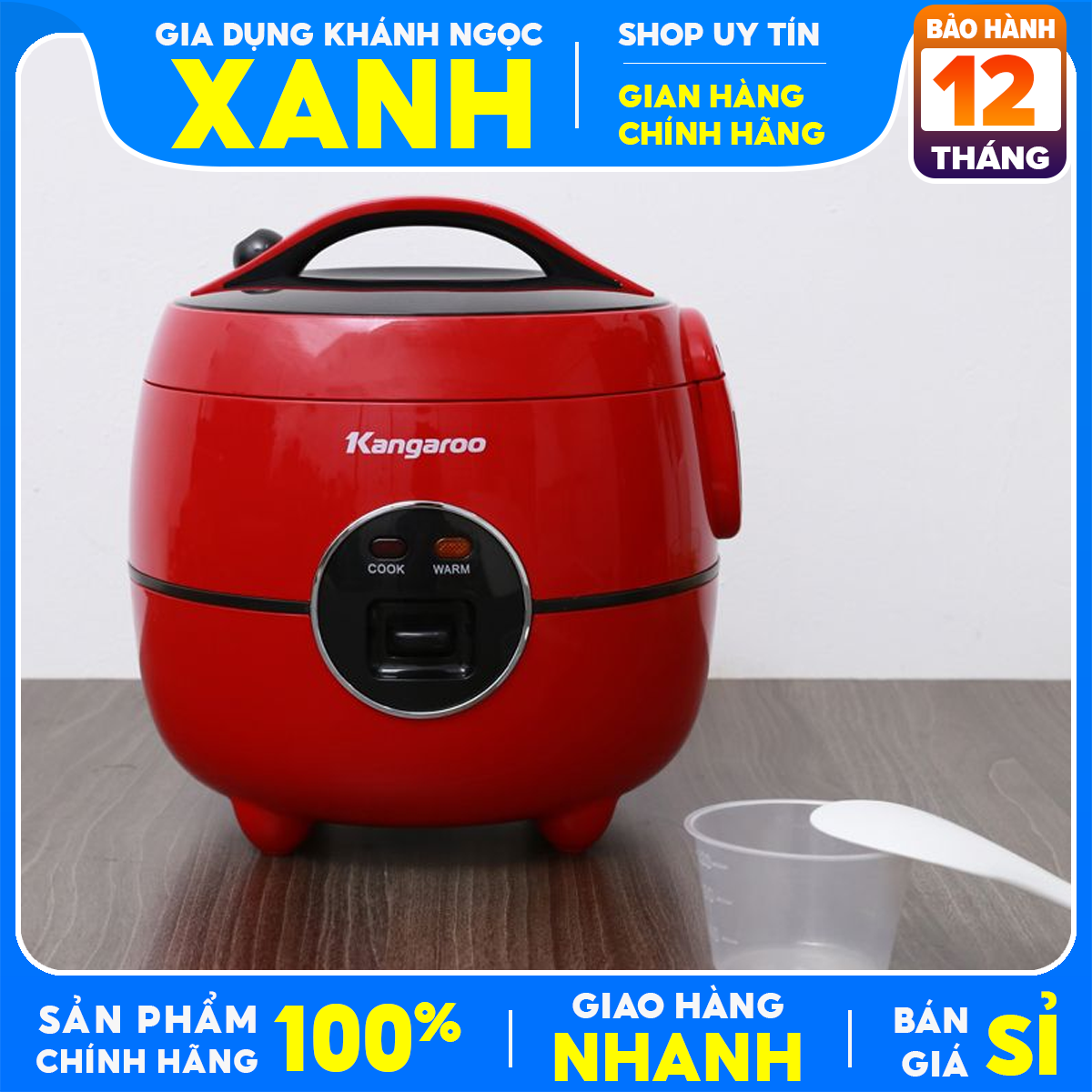 Nồi cơm điện Kangaroo 1,2 lít  KG822 đỏ 100% Chính Hãng sử dụng 2 - 3 người ăn,lòng nồi 2 lớp chống dính, công nghệ nấu 3D Bảo Hành 12 Tháng