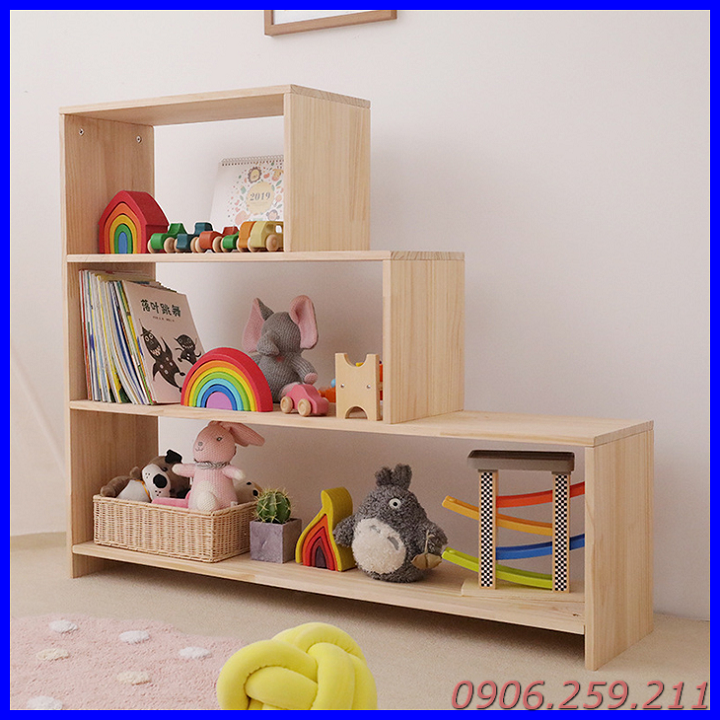 Kệ 3 tầng để đồ chơi, sách vở cho bé hình bậc thang, kệ phòng ngủ cho bé