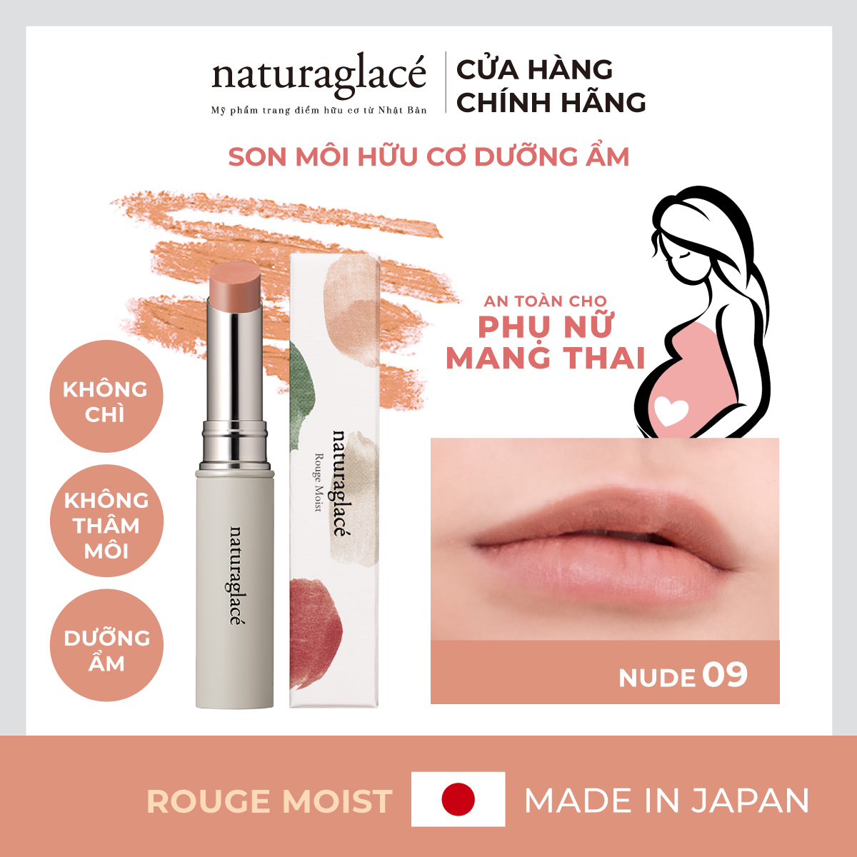 Son môi hữu cơ naturaglacé bán lì, không chì, dưỡng ẩm