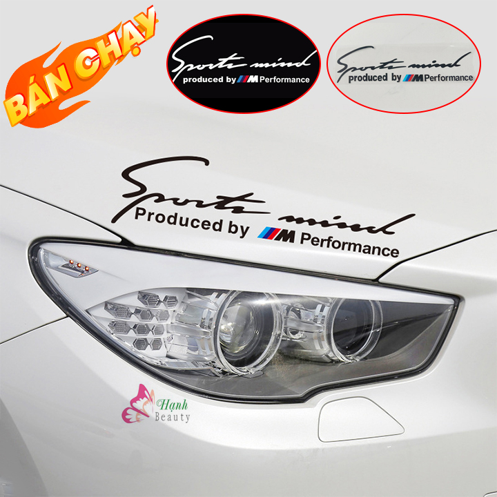 Decal tem chữ Sport mind produced by Performance dán capo thân xe ô tô