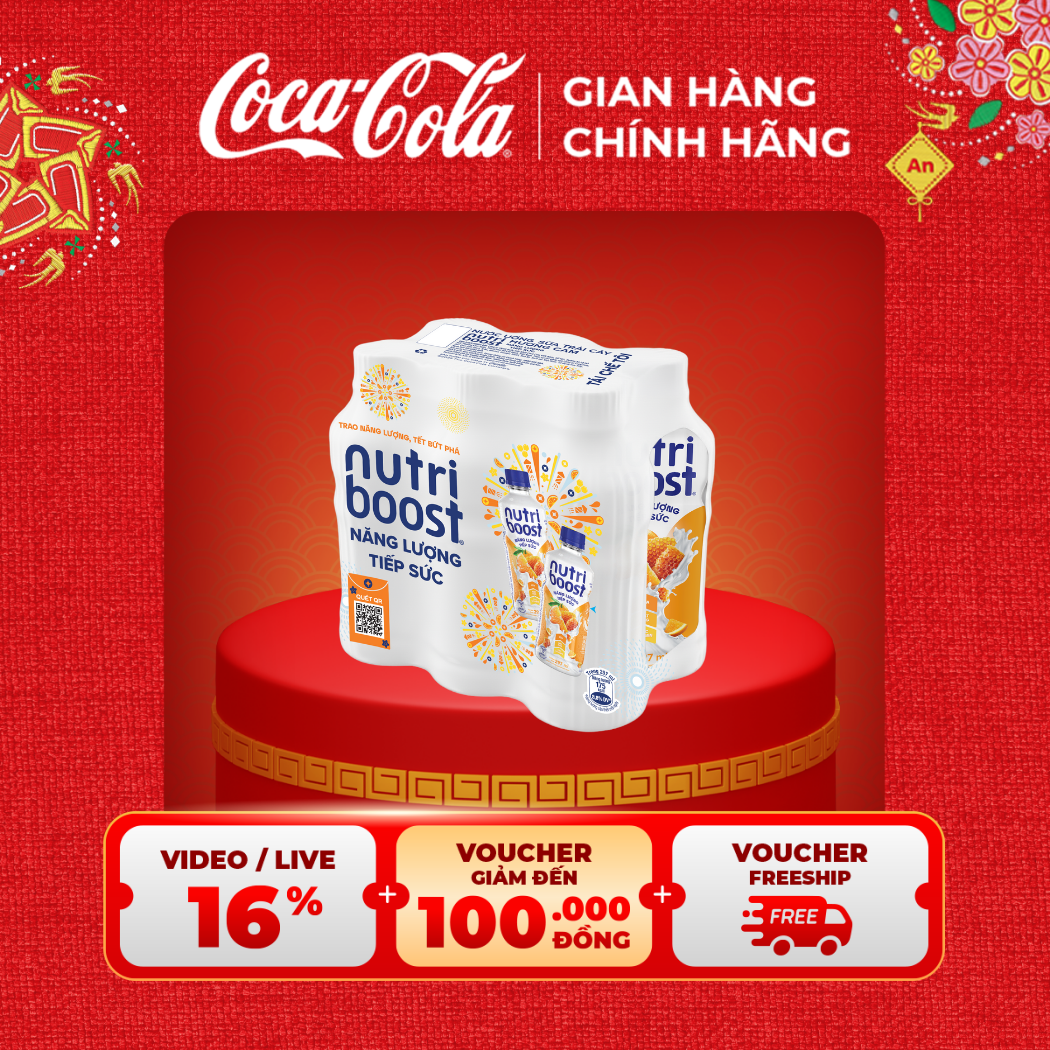 [SIÊU SALE TẾT] Lốc 6 Chai Thực phẩm bổ sung Nước uống sữa trái cây Nutriboost hương cam 297ml/Chai Sale 25.01 Coca-Cola Chính Hãng_LD
